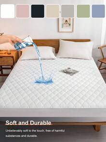 1 pieza Protector de colchón acolchado de unicolor, sábana ajustable, cubierta de colchón, transpirable, lavable a máquina, adecuado para el hogar, dormitorio, para todas las estaciones, edredón antipolvo, hecho de tela suave y transpirable, decoración de otoño, decoración de habitación, vuelta al colegio, útiles escolares