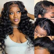 NARNI 30 Inch 250% Density 13x4 HD Loose Deep Wave Lace Front Wigs Human Hair Pre Plucked Loose Wave Transparent Lace Frontal Wigs Human Hair 12A Glueless Wigs Human Hair Pre Plucked With Baby Hair For Women - Natural Black - Xem 8