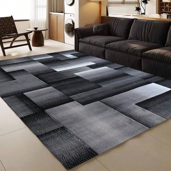 1pc Luxurious Crystal Velvet Area Rug - 800gsm, Backing, Machine Washable - Perfect For Christmas Decor, Nordic Geometric Design In Black & Gray - Ideal For Living Room, Bedroom, Kitchen, And More