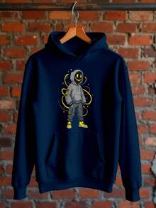 blusa Moletom Shadow Smile Streewear Oversized Unissex Ref-3435 - Azul Marinho - Visão 7