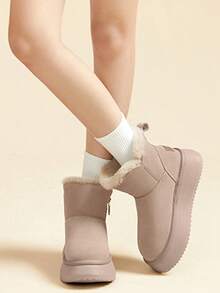 CAMEL CROWN Women's Sports Casual Shoes, Autumn And Winter Fashionable Fleece-Lined Thickened Warm Snow Boots, Comfortable And Soft Short Boots - Red Bean Paste - View 3