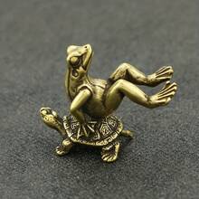 Charming Antique Brass Turtle And Frog Miniature Statue - Dynamic Desk Decor, Bronze Sculpture For Home And Office, Perfect For Bookshelf, Living Room Or Entryway, Frog Decoration - 統一法典 - 查看 4