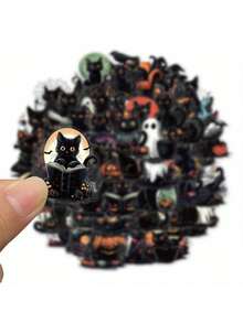 SCXXBSW 50pcs Halloween Black Cat Cartoon Graffiti Stickers Decorative Water Cups Notebook Luggage Waterproof Stickers - Multicolor - View 6
