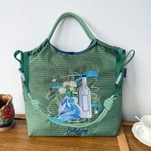 1 Stück olivgrüne Gletschergänseblume Nylon Einkaufstasche, modische lässige große Schulter Umhängetasche, neu für den Herbst, wasserdichte Pendler Tragetasche