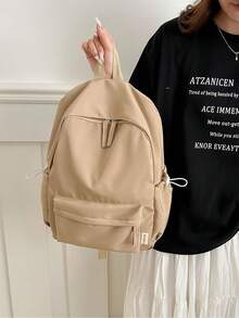 Unisex 28L Backpack 11 Inch Laptop Waterproof Polyester School Backpack With Side Pockets For Men & Women - Khaki - View 3