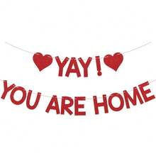 一套“耶，你回家了！”闪光三角旗横幅，趣味欢迎回家派对装饰，男女通用，返校季，军人返乡，家庭团聚派对悬挂旗帜 - 彩色 - 查看 13