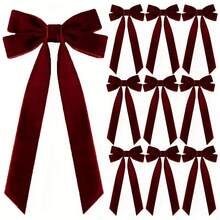 10pcs Christmas Tree Bows - Holiday Ribbon Bows, Suitable For Holiday Wreaths, Decorations And Country Crafts, No Feathers, Glossy Surface, Great For Gift Wrapping And DIY Projects, Christmas Tree Decor Velvet Ribbon, Christmas Tree Bows - Burgundy - View 4