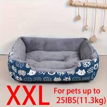 SUNFIONA 1pc Soft Pet Bed For Cats & Small Dogs - Plush Polyester Fill, Blue Paw Print Design, Durable Indoor Sofa Cushion, Easy To Clean, Cozy & Comfortable For Indoor Pets, Cat Bed, Playful Pet Design, Easy Clean Material