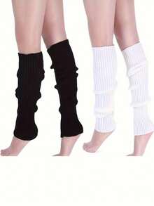 2 Pairs 80s Women Neon Leg Warmers Knit Ribbed Leg Warmer For Party Accessories, Y2k, Cozy - Multicolor - View 4