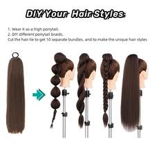 24 Inch Synthetic Ponytail Hair Extensions, Black Natural Braided Ponytail Wig, Long Straight Hair, Elastic Band Fastener, For Women - Multicolor - View 8