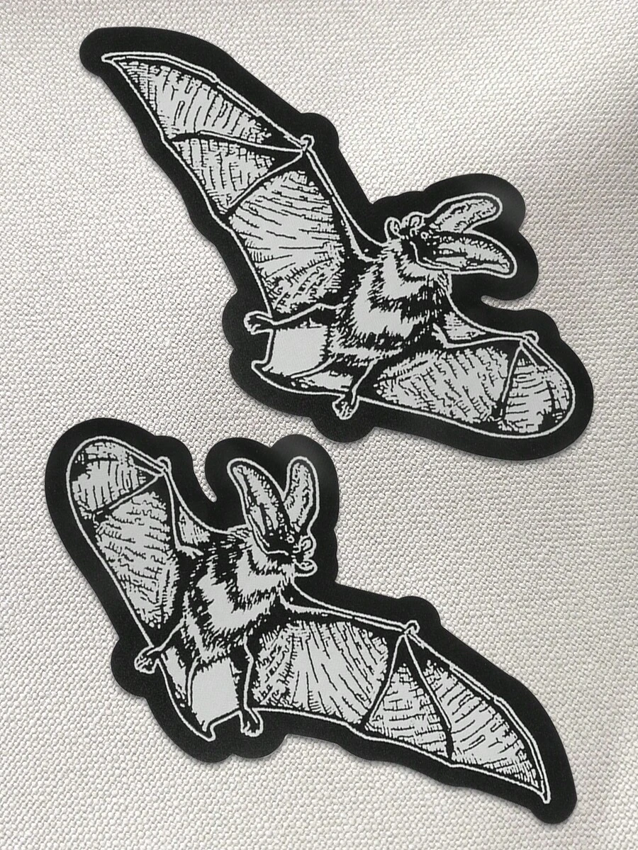 1 Pair Of Black & White Bat Patches – Punk & Gothic Style Embroidered Patches, Ideal For Decorating Jackets, Hats, Or Bags. Iron-On/Sew-On Design Available. - 彩色 - 查看 1