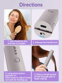 Teckwe 迷你二合一无线电气石陶瓷卷发器直发器，智能恒温设置，便携式微型卷发器，出差旅行携带方便 - 淡紫色 - 查看 5