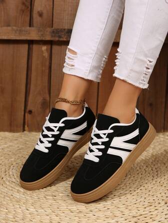 New Casual Sports Shoes, Fashion Versatile Suede-Like Lace-Up Trainers, Student Shoes. Lace-Up Classic Versatile Trainers, Plus Size Women Shoes, Modern Fashionable Outdoor Street Campus Casual Sports Shoes