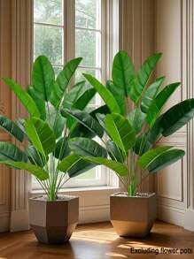 2pcs 81cm Large Artificial Green Plants, Banana Tree, Evergreen Leaves, Tropical Fake Palm Branches, Plastic Strelitzia Leaves, Monstera Leaves, Home Decor, Patio, Garden, Balcony, Wedding Decor, Garden Party, Office Decor, Indoor/Outdoor Use, Pot Not Included (Self-Assembly Required) - Multicolor - View 2