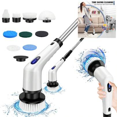 Rigogo 9-In-1 Electric Spin Scrubber - 380RPM Rechargeable Power Cleaning Brush With Extension Handle & 9 Brush Heads, Multi-Surface Scrubber For Bathroom, Shower, Sink, Kitchen, Floor, Car, Tile Grout