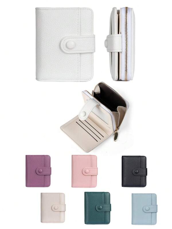 New Women Short Wallet Fashion Minimalist Solid Color Litchi Grain Card Holder Multi-Card Slots Korean Style Card Case Zipper Coin Purse Wallet For Women Money Wallet Mini Wallet Fall Autumn Cute Wallet Small Wallet
