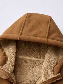 Men's Casual Hooded Fleece Jacket With Thickened Warm Thermal Lined, Zippered Pockets, Windproof Cuffs, Providing Warmth And Comfort.