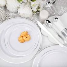 New Style 210 Piece Silver Plastic Dinnerware Set For 30 Guests Plastic Plates For Party Include: 30 Dinner Plates 30 Dessert Plates 30 Pre Rolled Napkins With Silver Silverware And 30 Silver Cups Good Products Are Convenient Fast And Efficient.