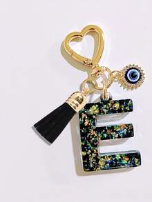 1pc Black Initial Keychain, Black Tassel Pendant, Evil Eye Fashion Keychain, Alphabet Keychain Backpack Charm, Keychain For Women And Girls, Exquisite And Small, Fashionable And Simple, Wallet And Handbag Accessories, Tassel Keychain, Alphabet Initials A-Z, Suitable For Commuting, Studying, Vacation