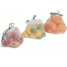 Reusable Mesh Produce Bags - Washable Set Of 9 Premium Bags, TRANSPARENT Lightweight, Strong SEE-THROUGH Mesh For Shopping, Transporting And Storing Fruits And Veggies.