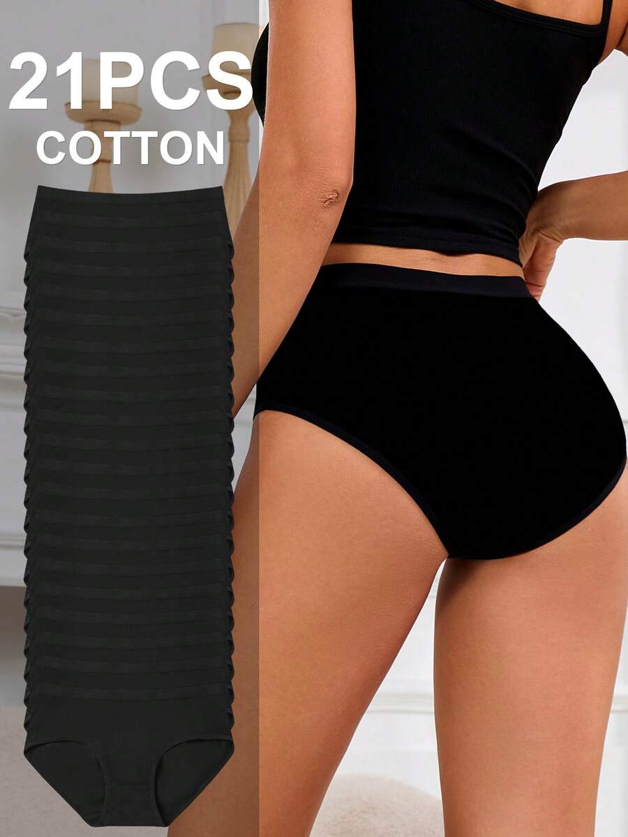 [21pcs Soft Women's  Cotton Pants Underwear ] 21pcs Set Of Women's Cotton Pants,Elegant, Fashionable, Soft And Skin Friendly Underwear, Suitable For Daily Commuting, Women'S Underwear - 黑色 - 查看 1