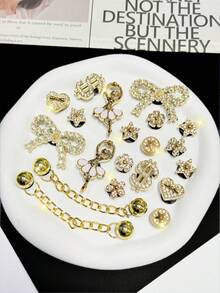 20 piezas Accesorios desmontables DIY de oso de strass, lazo, flor de nieve navideña para decorar zapatos, regalo perfecto para las fiestas - Dorado - Ver 5