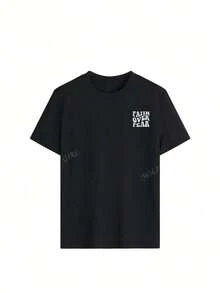 180g Faith Over Fear Christian Graphic-Shirt |   Women's Casual Vacation Bible Verse Tee |   Summer Round Neck Short Sleeve Top Summer-Shirt Women Casual Loose Top Letter Print Tee - 黑色 - 查看 5