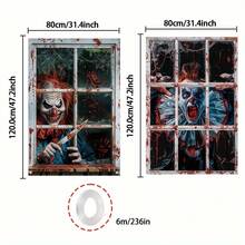 2pcs Halloween Window Door Decoration Flags, Polyester, Bloody Horror Broken Glass Clown Theme, Scary Halloween Window Door Flag Poster Party Decor Indoor Outdoor, 31.4x47.2 Inches