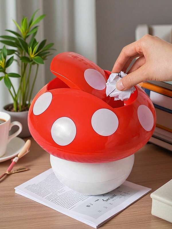 1 pezzo Cestino portarifiuti carino a forma di fungo, decorazione da scrivania, scatola multifunzionale per la conservazione domestica, cestino portarifiuti da scrivania, cestino di carta creativo da cucina, mini secchio di carta per auto, secchio di stoccaggio a fungo con movimento della testa