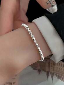 Pulsera de plata esterlina con cuentas redondas para mujer, con diseño ajustableíble, diseño sencillo y hecho a mano - Pulsera con cuentas de bolas - Ver 4
