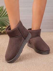 Damskie, ocieplane, krótkie śniegowce, ciepła, pluszowa wyściółka, miękka podeszwa, antypoślizgowe, wygodne, zimowe buty w kolorze kawy - Brązowy - Zobacz 6