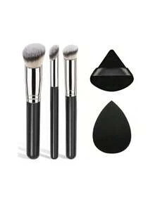 五件套男女时尚仿珍珠手柄柔软密实刷毛遮瑕刷、遮瑕膏刷、鼻部轮廓刷，适用于遮瑕、晕染、定妆和粉状、液体、膏状化妆品。包含粉底刷、遮瑕刷、腮红刷、轮廓刷、修容刷、散粉刷、粉底刷、腮红刷。 - 黑色 - 查看 10