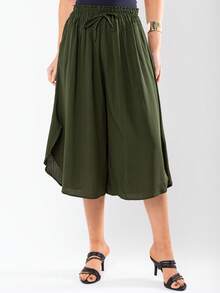 JIN SER Pentacurt Viscose Skirt Has Pocket - Army Green - View 2