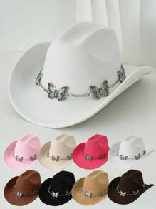 1 Stück universeller weicher Hut Westernhut mit Metall-Schmetterling-Accessoire, ist eine modische Rückkehr zur Schulsaison, geeignet für Western-Themen-Events, Halloween, Rollenspiele, Abschluss, Musikfestivals und Outdoor-Sport