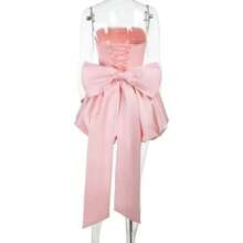 Bow Backless Sexy Party Dress Women Mini Spring Summer Dress Waist Wrap A-Line Ball Gown Dresses - Hồng - Xem 7