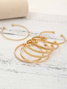 7pcs/Set European & American Style Bracelet Set, Hammered, Arrow, Floral, Exaggerated Hexagram Design, Twist-Open Bangle, Jewelry GiftWomen's Premium Bracelet & Bangle, Minimalist & Exquisite Design, High-Quality Texture, Brighten Skin Tone & Slim Wrist Look, Unique Non-Repetitive Style, All-Match For Daily Wear, Commute, Vacation, Party, Banquet & Bridal Jewelry, Perfect Gift For Birthday, Best Friend, Valentine's Day And Mother's Day - 彩色 - 查看 4