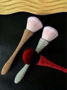 1PC Rhinestone Decorated Cleaning Brush, Dual-Color Options, Fluffy Bristles, Nail Dust Cleaning And Face Makeup Application Dual-Use Brush - Multicolor - View 4