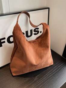 1 Set Women's Autumn/Winter Large Capacity Vintage Suede Underarm Tote Bag, High-End Commuter Shoulder Bag With Inner Lining, Newest Fashionable Suede Bag For Women