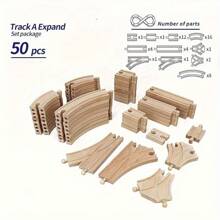 50-teiliges Holzeisenbahn-Set, markenübergreifendes kompatibles Holzeisenbahn-Set mit Anschlussadaptern als Oster- und Geburtstagsgeschenk