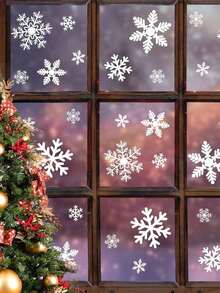 4sheets/Set, 137 Sheets Christmas Window Stickers - 4 Sheets Christmas Window Stickers Snowflake Christmas Decoration Christmas Window Stickers Holiday Window Stickers Winter Decoration Holiday, Snowflake Window Stickers - Static White Snowflake Christmas And Winter Door Decorations - Multicolor - View 7