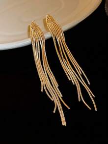 1 对欧美时尚优雅金属 V 形链流苏长款吊坠耳环女士 - 金色 - 查看 4