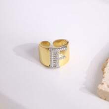 1 Pc New Arrival Two Tone Pave Initial Letter Ring Vintage Style Adjustable Open Metal Rings - Letter Type - View 22