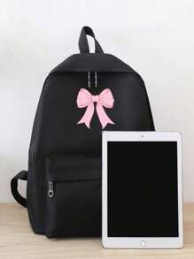 4pcs/Set Y2K Bow Print Functional Simple Backpack Set School Bag Set, Fashion Backpack, Large Capacity Shoulder Bag, Portable Pencil Bag, Coin Purse, College Style Cartoon Casual Style, Suitable For Teenage Girls,Junior High School And High School Student, College And High School, Perfect For Outdoor, Travel And Back To School,Back To School Supplies,School Bag For Girls