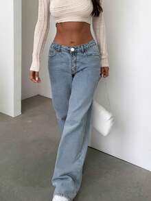 New Popular European And American Street Style Simple Daily Commuting Casual Low-Waist Straight Women's Jeans