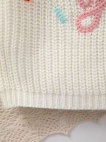 Infant Solid Color Long Sleeve Comfortable Knit Crew Neck Sweater, "BDAY GIFT" Embroidered Birthday Sweater, Soft And Cozy Fabric, Suitable For Casual Wear, Layering Or Parties - Beige - View 5