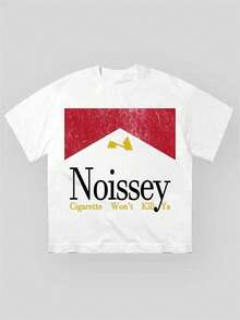 American Retro Y2K! Noissey Cigarette Printed Double Sided 180g Pure Cotton Round Neck Short Sleeve T-Shirt, Funny White Graphic Tee, Breathable, Comfortable And Skin-Friendly Fabrics Suitable For Summer Wear And As A Gift - trắng - Xem 2