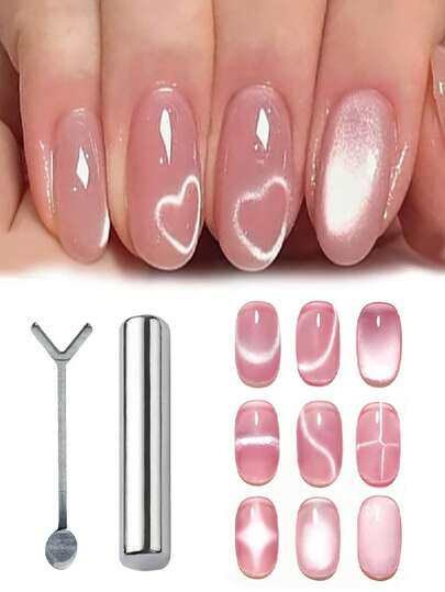 Set de 4 imanes con forma de corazón y ojo de gato - Palito magnético para esmalte de uñas en gel Set de imanes con forma de ojo de gato en forma de Y con patrón de amor, herramientas y accesorios profesionales para arte de uñas, reutilizables, sin olor, efectos de esmalte magnético DIY, suministros para arte de uñas, regalos para amigos, regalos para mujeres, temporada de regreso a clases, regalos de Halloween, regalos de Navidad