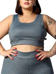 URBAN FITNESS Suplex Plus Size Solid High Support Sports Bra - 灰色 - 查看 2