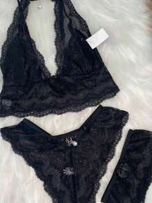 Women's Lingerie With Garter Belt And Cropped Bra – Premium Touch - 黑色 - 查看 3