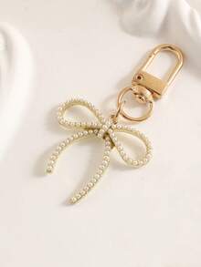 1pc Women's INS Style Faux Pearl Bow Keychain Elegant Charm Accessory For Bags Phones Car Accessories For Women Keychain For Bag - Gold - View 2